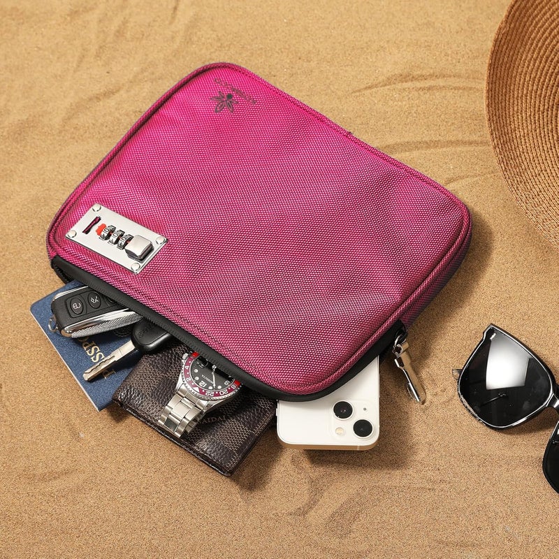 KOSMCCO Anti-Theft Locking Beach Bag, 9x7.5-inch Portable Beach Safe for Securing Your Valuables and Phone – Rose Red - Image 3